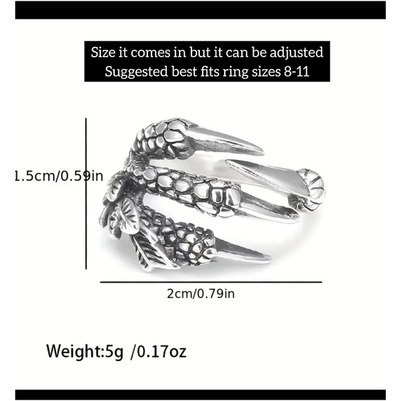 5/$25 Dragon claw unique ring, brand new adjustable silver - Picture 8 of 11